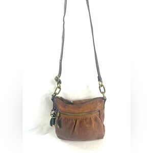 Fossil Brown Leather Small Crossbody Bag Purse Brass Key Lock Charm zb4768